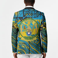 Rwanda Independence Day Blazer Tribal Geometric Pattern - National Coat Of Arms And Sunburst