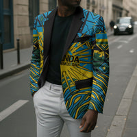 Rwanda Independence Day Blazer Tribal Geometric Pattern - National Coat Of Arms And Sunburst