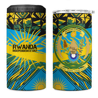 Rwanda Independence Day 4 in 1 Can Cooler Tumbler Tribal Geometric Pattern - National Coat Of Arms And Sunburst