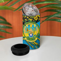 Rwanda Independence Day 4 in 1 Can Cooler Tumbler Tribal Geometric Pattern - National Coat Of Arms And Sunburst