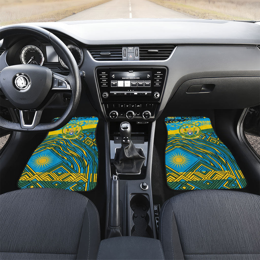 Rwanda Independence Day Car Mats Tribal Geometric Pattern - National Coat Of Arms And Sunburst