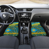 Rwanda Independence Day Car Mats Tribal Geometric Pattern - National Coat Of Arms And Sunburst