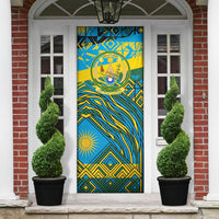 Rwanda Independence Day Door Cover Tribal Geometric Pattern - National Coat Of Arms And Sunburst