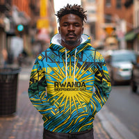 Rwanda Independence Day Hoodie Tribal Geometric Pattern - National Coat Of Arms And Sunburst