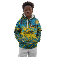 Rwanda Independence Day Kid Hoodie Tribal Geometric Pattern - National Coat Of Arms And Sunburst
