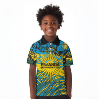 Rwanda Independence Day Kid Polo Shirt Tribal Geometric Pattern - National Coat Of Arms And Sunburst