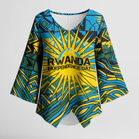 Rwanda Independence Day Kimono Sleeve Blouse Tribal Geometric Pattern - National Coat Of Arms And Sunburst