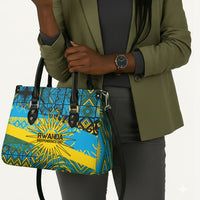 Rwanda Independence Day Leather Bag Tribal Geometric Pattern - National Coat Of Arms And Sunburst