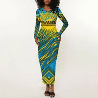 Rwanda Independence Day Long Sleeve Bodycon Dress Tribal Geometric Pattern - National Coat Of Arms And Sunburst