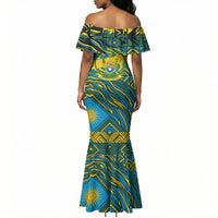 Rwanda Independence Day Mermaid Dress Tribal Geometric Pattern - National Coat Of Arms And Sunburst