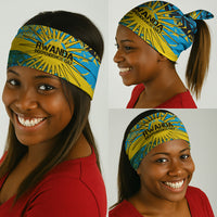 Rwanda Independence Day Neck Gaiter Tribal Geometric Pattern - National Coat Of Arms And Sunburst