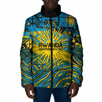 Rwanda Independence Day Padded Jacket Tribal Geometric Pattern - National Coat Of Arms And Sunburst