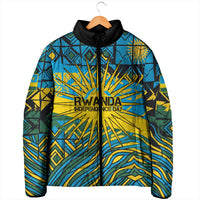 Rwanda Independence Day Padded Jacket Tribal Geometric Pattern - National Coat Of Arms And Sunburst