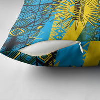 Rwanda Independence Day Pillow Cover Tribal Geometric Pattern - National Coat Of Arms And Sunburst