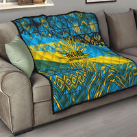 Rwanda Independence Day Quilt Tribal Geometric Pattern - National Coat Of Arms And Sunburst