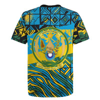 Rwanda Independence Day Rugby Jersey Tribal Geometric Pattern - National Coat Of Arms And Sunburst
