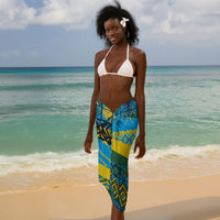 Rwanda Independence Day Sarong Tribal Geometric Pattern - National Coat Of Arms And Sunburst