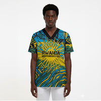 Rwanda Independence Day Scrub Top Tribal Geometric Pattern - National Coat Of Arms And Sunburst