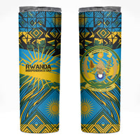 Rwanda Independence Day Skinny Tumbler Tribal Geometric Pattern - National Coat Of Arms And Sunburst