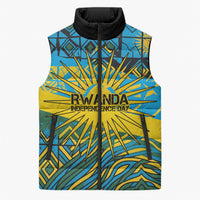 Rwanda Independence Day Sleeveless Puffer Jacket Tribal Geometric Pattern - National Coat Of Arms And Sunburst