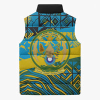 Rwanda Independence Day Sleeveless Puffer Jacket Tribal Geometric Pattern - National Coat Of Arms And Sunburst
