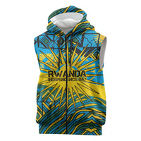 Rwanda Independence Day Sleeveless Zip Hoodie Tribal Geometric Pattern - National Coat Of Arms And Sunburst