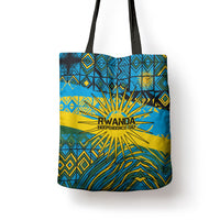 Rwanda Independence Day Tote Bag Tribal Geometric Pattern - National Coat Of Arms And Sunburst