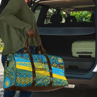 Rwanda Independence Day Travel Bag Tribal Geometric Pattern - National Coat Of Arms And Sunburst