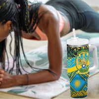 Rwanda Independence Day Tumbler With Handle Tribal Geometric Pattern - National Coat Of Arms And Sunburst