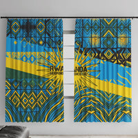 Rwanda Independence Day Window Curtain Tribal Geometric Pattern - National Coat Of Arms And Sunburst