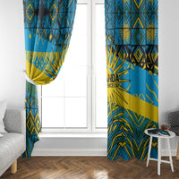 Rwanda Independence Day Window Curtain Tribal Geometric Pattern - National Coat Of Arms And Sunburst