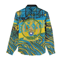 Rwanda Independence Day Women Casual Shirt Tribal Geometric Pattern - National Coat Of Arms And Sunburst