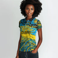 Rwanda Independence Day Women Polo Shirt Tribal Geometric Pattern - National Coat Of Arms And Sunburst