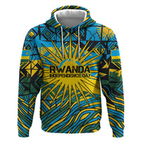 Rwanda Independence Day Zip Hoodie Tribal Geometric Pattern - National Coat Of Arms And Sunburst