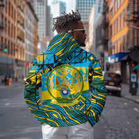Rwanda Independence Day Zip Hoodie Tribal Geometric Pattern - National Coat Of Arms And Sunburst