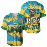 Rwanda Independence Day Baseball Jersey Distressed Grunge Flag Design - Broken Chains And 1962 Graphic