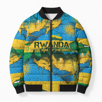 Rwanda Independence Day Bomber Puffer Jacket Distressed Grunge Flag Design - Broken Chains And 1962 Graphic