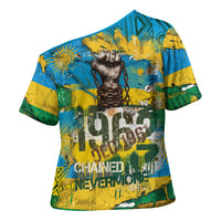 Rwanda Independence Day Cross Shoulder Shirt Distressed Grunge Flag Design - Broken Chains And 1962 Graphic