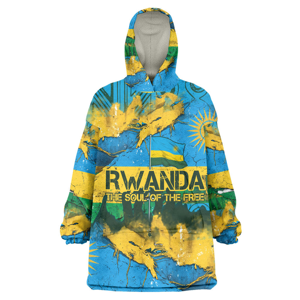 Rwanda Independence Day Kid Wearable Blanket Hoodie Distressed Grunge Flag Design - Broken Chains And 1962 Graphic