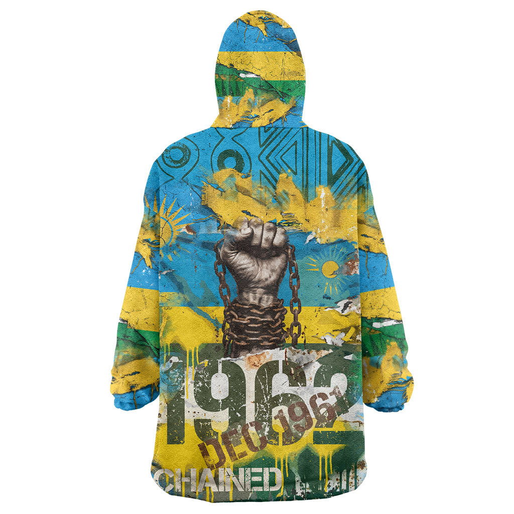 Rwanda Independence Day Kid Wearable Blanket Hoodie Distressed Grunge Flag Design - Broken Chains And 1962 Graphic