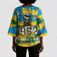 Rwanda Independence Day Kimono Sleeve Blouse Distressed Grunge Flag Design - Broken Chains And 1962 Graphic