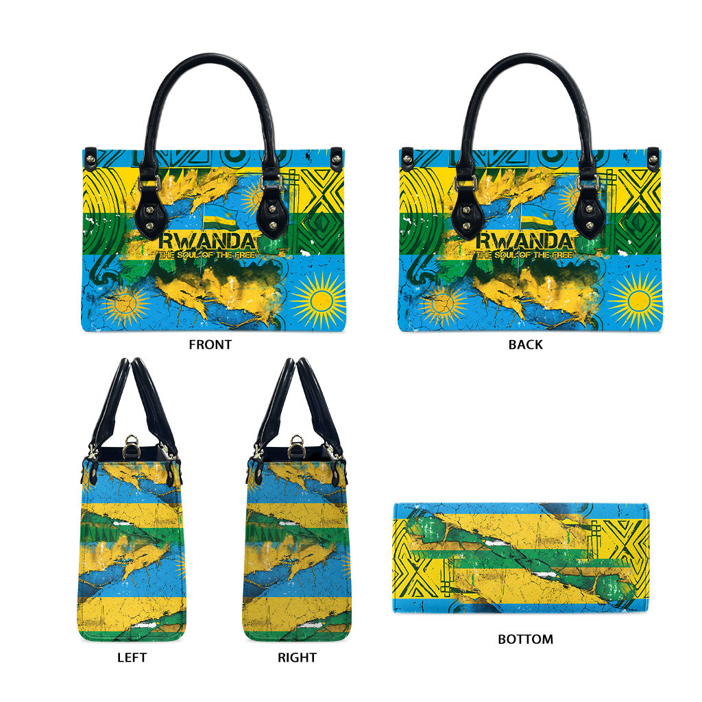 Rwanda Independence Day Leather Bag Distressed Grunge Flag Design - Broken Chains And 1962 Graphic