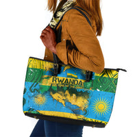 Rwanda Independence Day Leather Tote Bag Distressed Grunge Flag Design - Broken Chains And 1962 Graphic