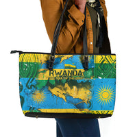 Rwanda Independence Day Leather Tote Bag Distressed Grunge Flag Design - Broken Chains And 1962 Graphic