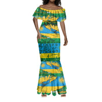 Rwanda Independence Day Mermaid Dress Distressed Grunge Flag Design - Broken Chains And 1962 Graphic