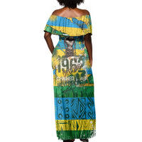 Rwanda Independence Day Off Shoulder Maxi Dress Distressed Grunge Flag Design - Broken Chains And 1962 Graphic