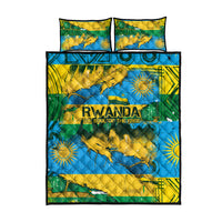Rwanda Independence Day Quilt Bed Set Distressed Grunge Flag Design - Broken Chains And 1962 Graphic