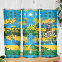 Rwanda Independence Day Skinny Tumbler Distressed Grunge Flag Design - Broken Chains And 1962 Graphic