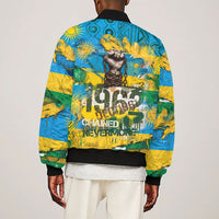 Rwanda Independence Day Sleeve Zip Bomber Jacket Distressed Grunge Flag Design - Broken Chains And 1962 Graphic