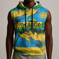Rwanda Independence Day Sleeveless Hoodie Distressed Grunge Flag Design - Broken Chains And 1962 Graphic